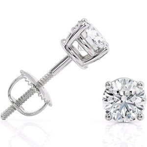 1 Carat D-E Color Lab Grown Diamond Stud Earrings in 14k White Gold
